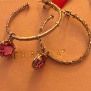 NWT Judith Ripka hoop earrings with pink stone